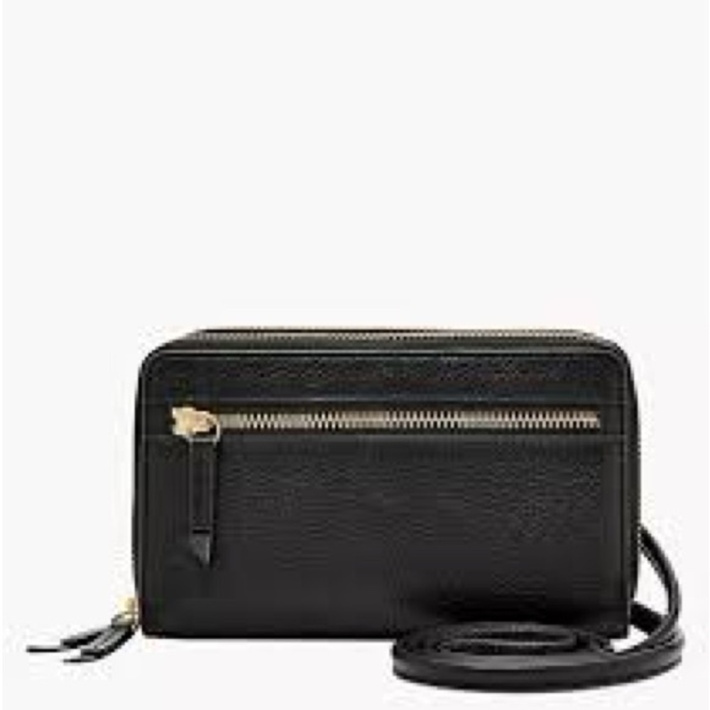 Fossil Raven Wallet Crossbody Chic Black Leather Crossbody Bag